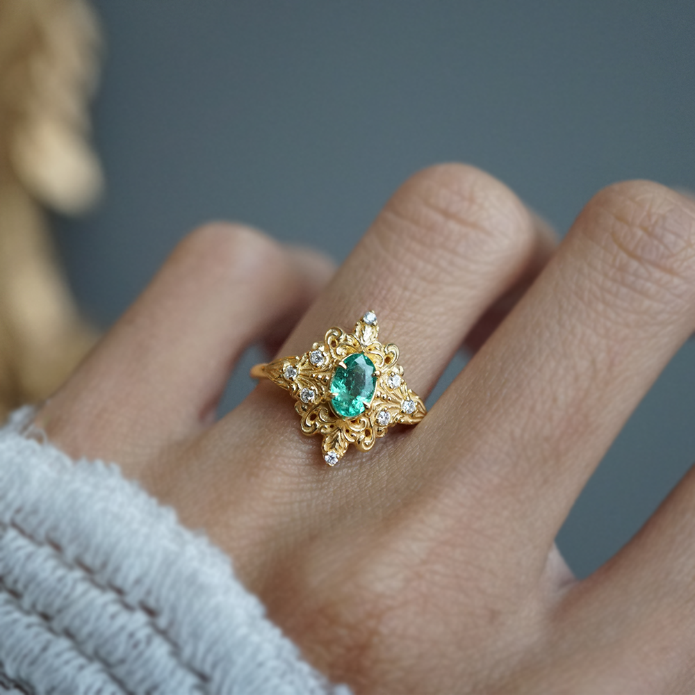 Emerald Secret Diamond Ring in 14K and 18K Gold