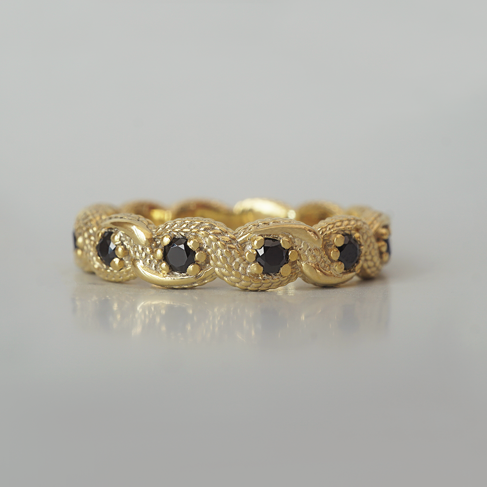 Serpent Crest Black Diamond Ring in 14K and 18K Gold, 4.5mm