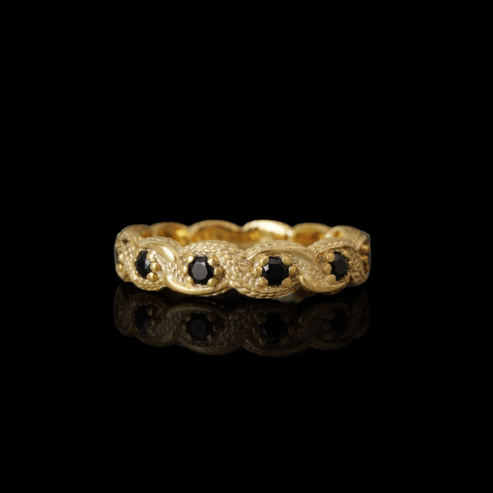 Serpent Crest Black Diamond Ring in 14K and 18K Gold, 4.5mm