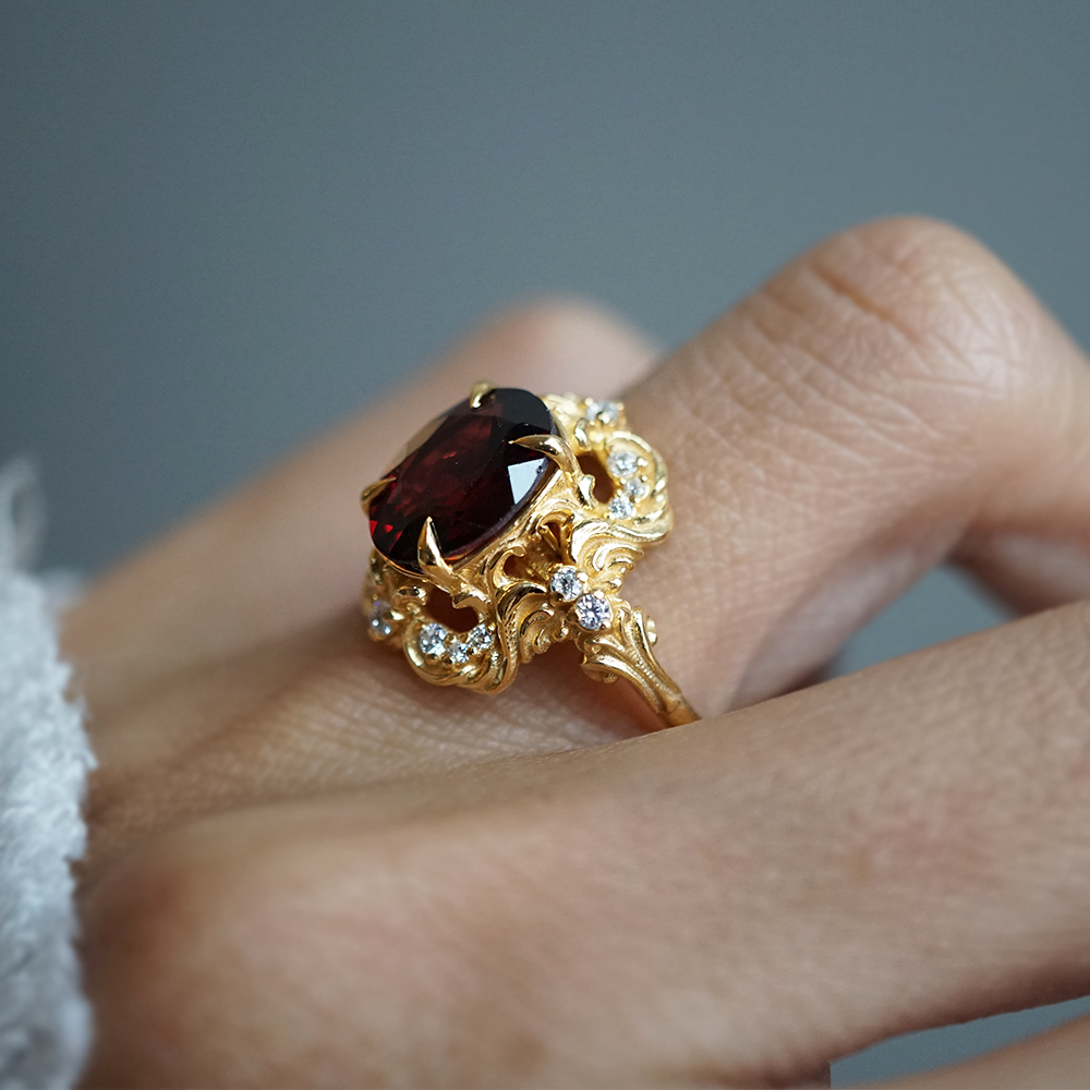 Garnet Sonata Diamond Ring in 14K and 18K Gold