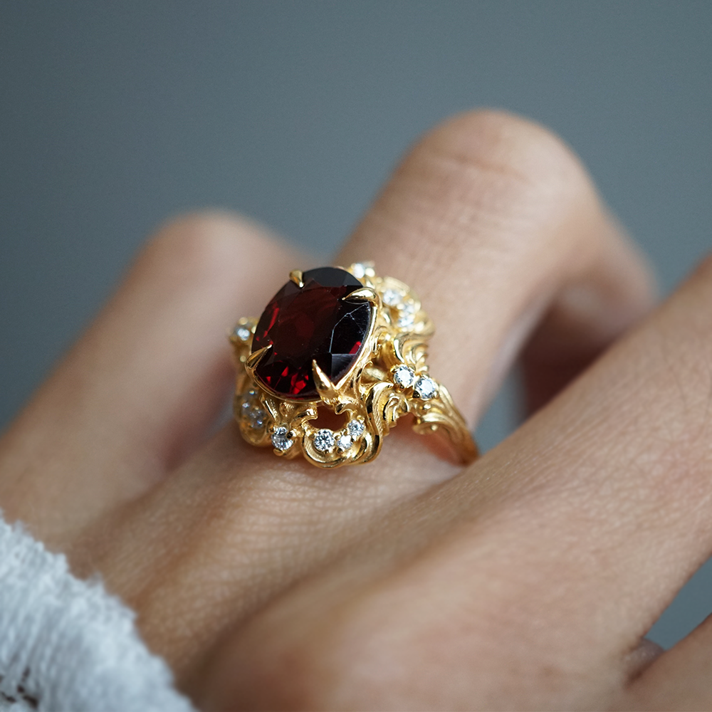 Garnet Sonata Diamond Ring in 14K and 18K Gold