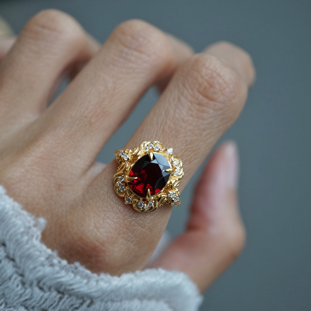 Garnet Sonata Diamond Ring in 14K and 18K Gold