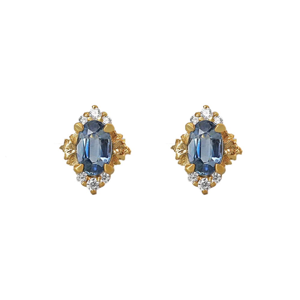 Song Of Midnight Sapphire Studs in 14K and 18K Gold