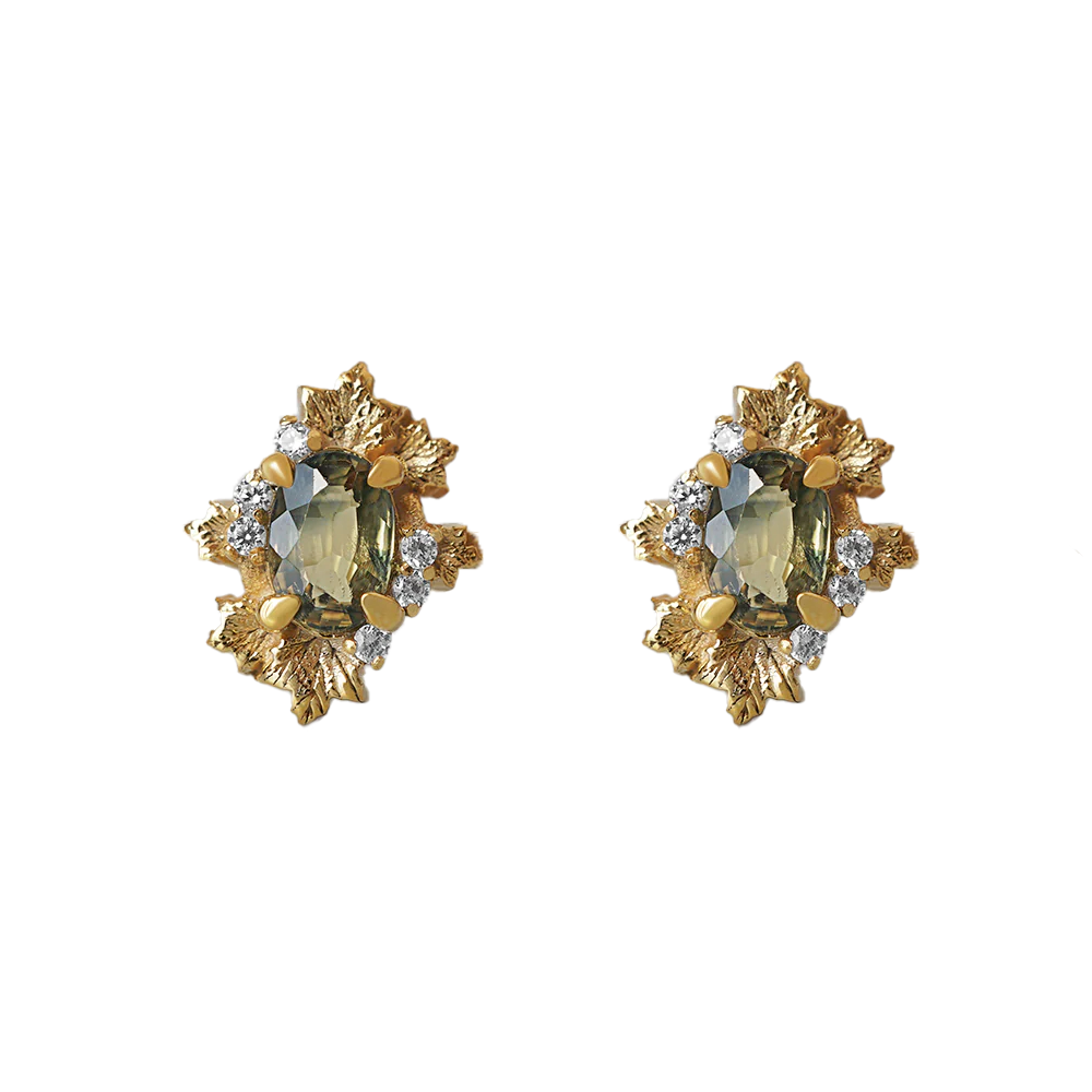 Sonnet Of Dawn Green Sapphire Studs in 14K and 18K Gold