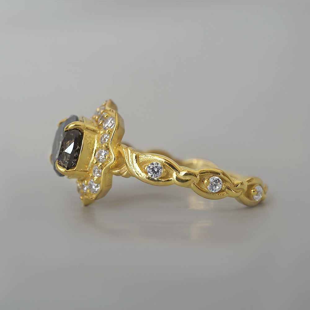 Salt & Pepper Diamond Vita Noire Diamond Ring in 14K and 18K Gold