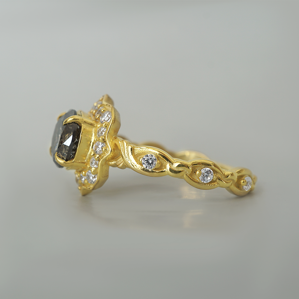 Salt & Pepper Diamond Vita Noire Diamond Ring in 14K and 18K Gold