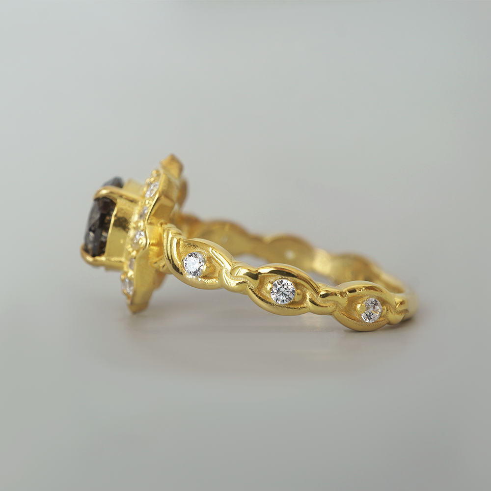 Salt & Pepper Diamond Vita Noire Diamond Ring in 14K and 18K Gold