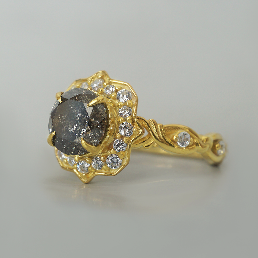 Salt & Pepper Diamond Vita Noire Diamond Ring in 14K and 18K Gold