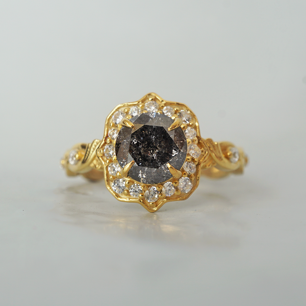 Salt & Pepper Diamond Vita Noire Diamond Ring in 14K and 18K Gold