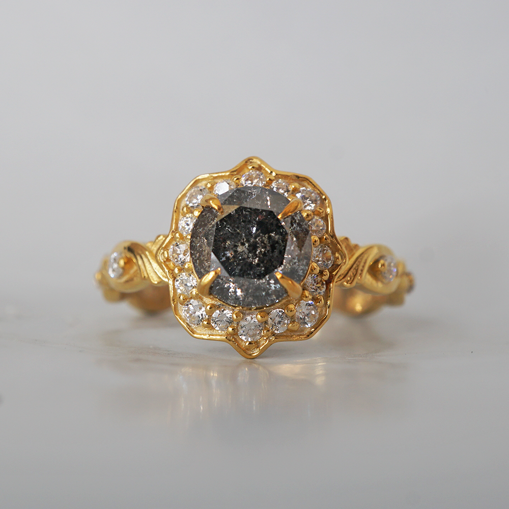 Salt & Pepper Diamond Vita Noire Diamond Ring in 14K and 18K Gold