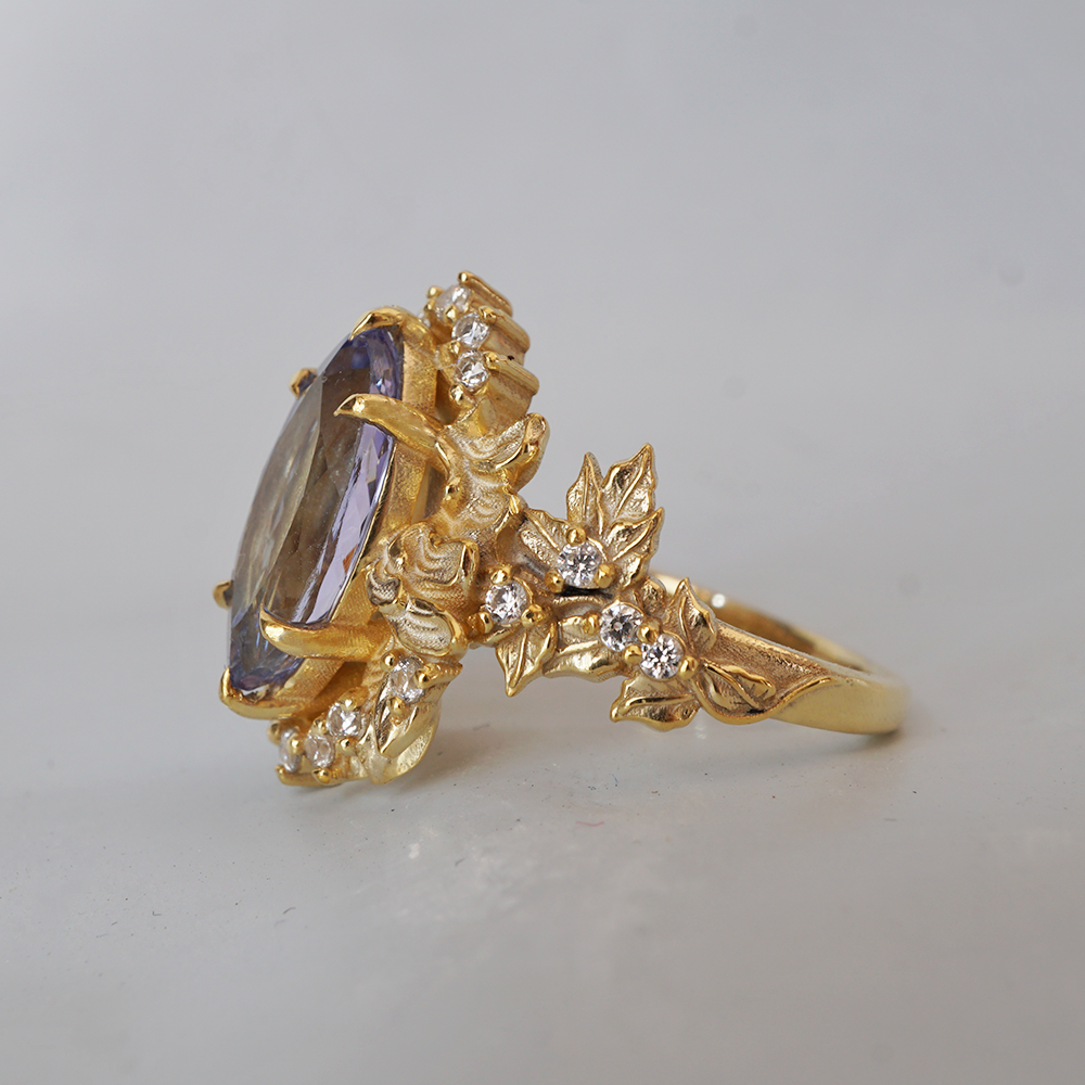Tanzanite Seraphlora Diamond Ring in 14K and 18K Gold