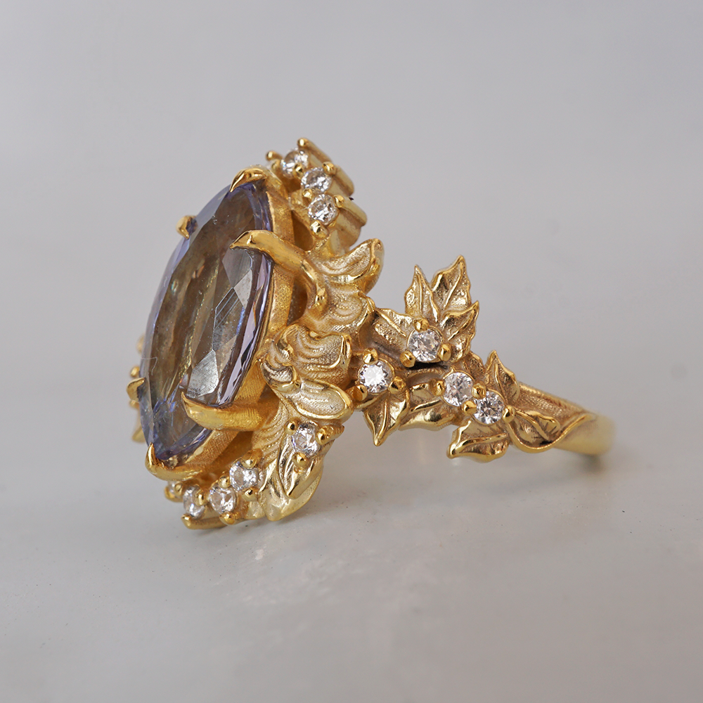 Tanzanite Seraphlora Diamond Ring in 14K and 18K Gold