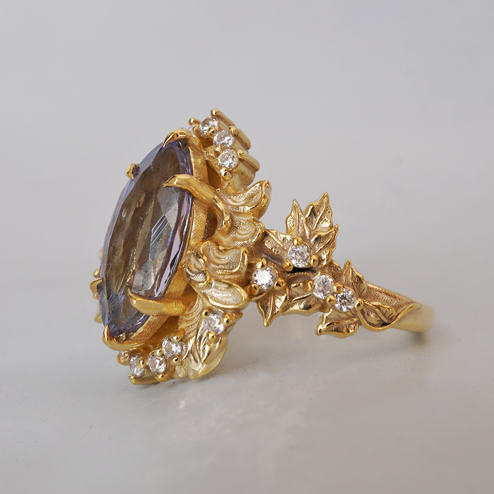 Tanzanite Seraphlora Diamond Ring in 14K and 18K Gold