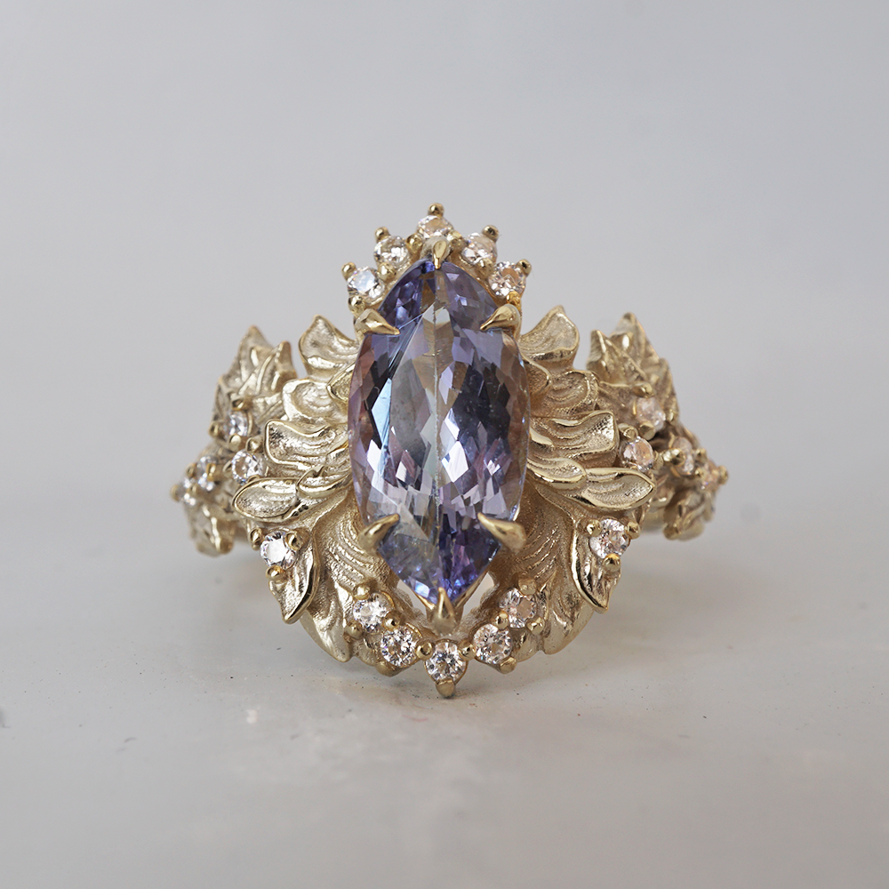 Tanzanite Seraphlora Diamond Ring in 14K and 18K Gold