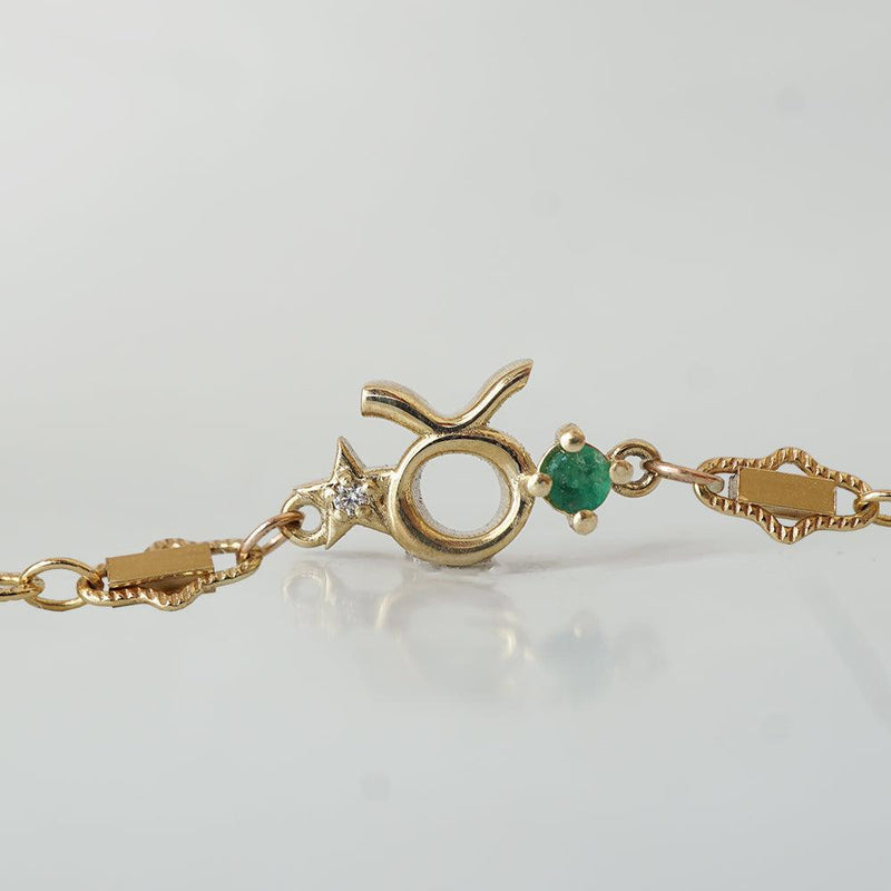 14K Taurus Horoscope Birthstone Bracelet (Emerald + Diamond) - Tippy Taste Jewelry