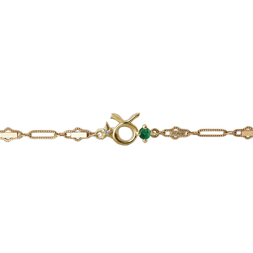 14K Taurus Horoscope Birthstone Bracelet (Emerald + Diamond)