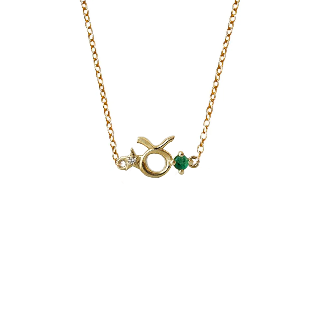 14K Taurus Horoscope Birthstone Necklace (Emerald + Diamond)