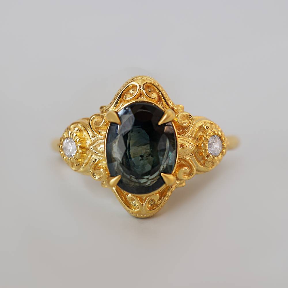 Limited Edition: Teal Sapphire Celestielle Diamond Ring in 14K and 18K Gold