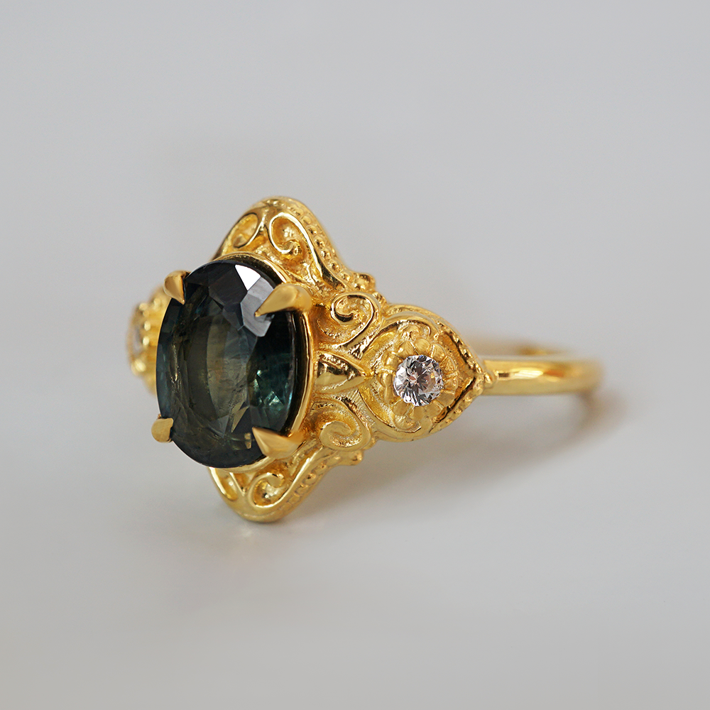 Limited Edition: Teal Sapphire Celestielle Diamond Ring in 14K and 18K Gold
