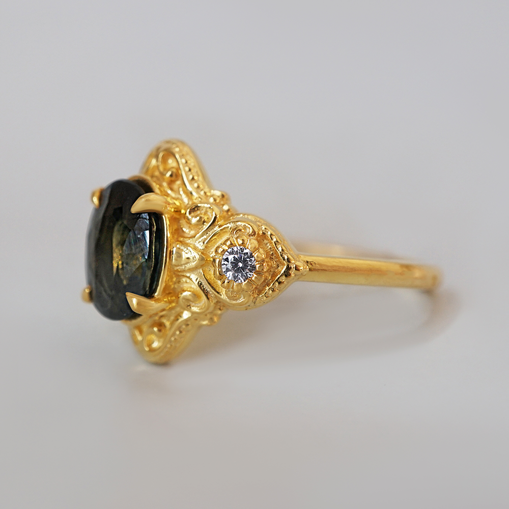 Limited Edition: Teal Sapphire Celestielle Diamond Ring in 14K and 18K Gold