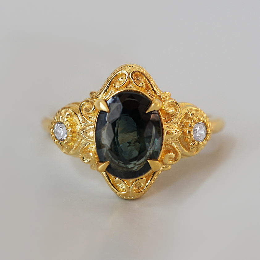 Limited Edition: Teal Sapphire Celestielle Diamond Ring in 14K and 18K Gold