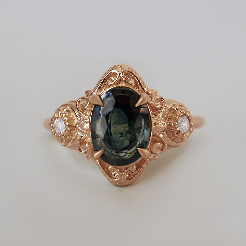 Limited Edition: Teal Sapphire Celestielle Diamond Ring in 14K and 18K Gold