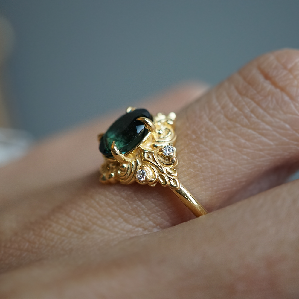 Limited Edition: Green Tourmaline Marcelline Diamond Ring in 14K and 18K Gold