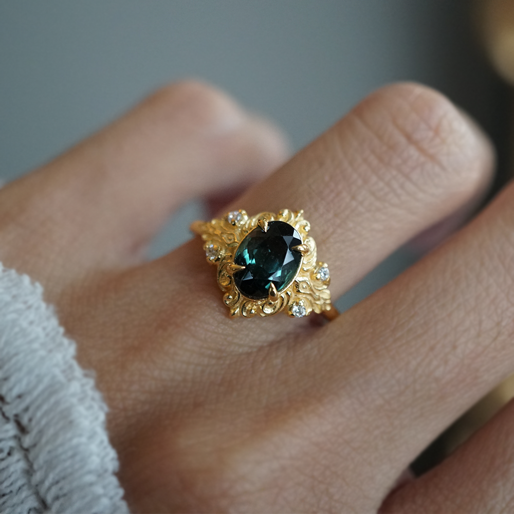 Limited Edition: Green Tourmaline Marcelline Diamond Ring in 14K and 18K Gold