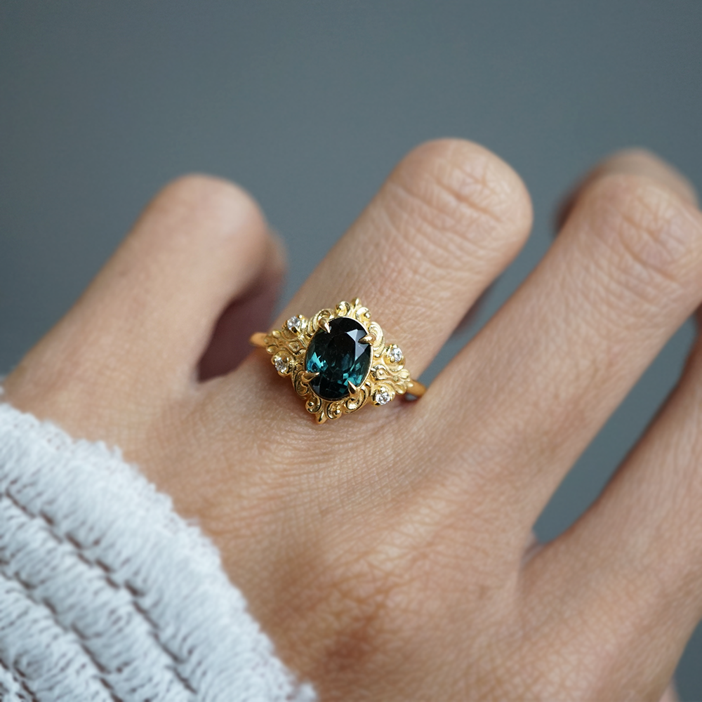 Limited Edition: Green Tourmaline Marcelline Diamond Ring in 14K and 18K Gold