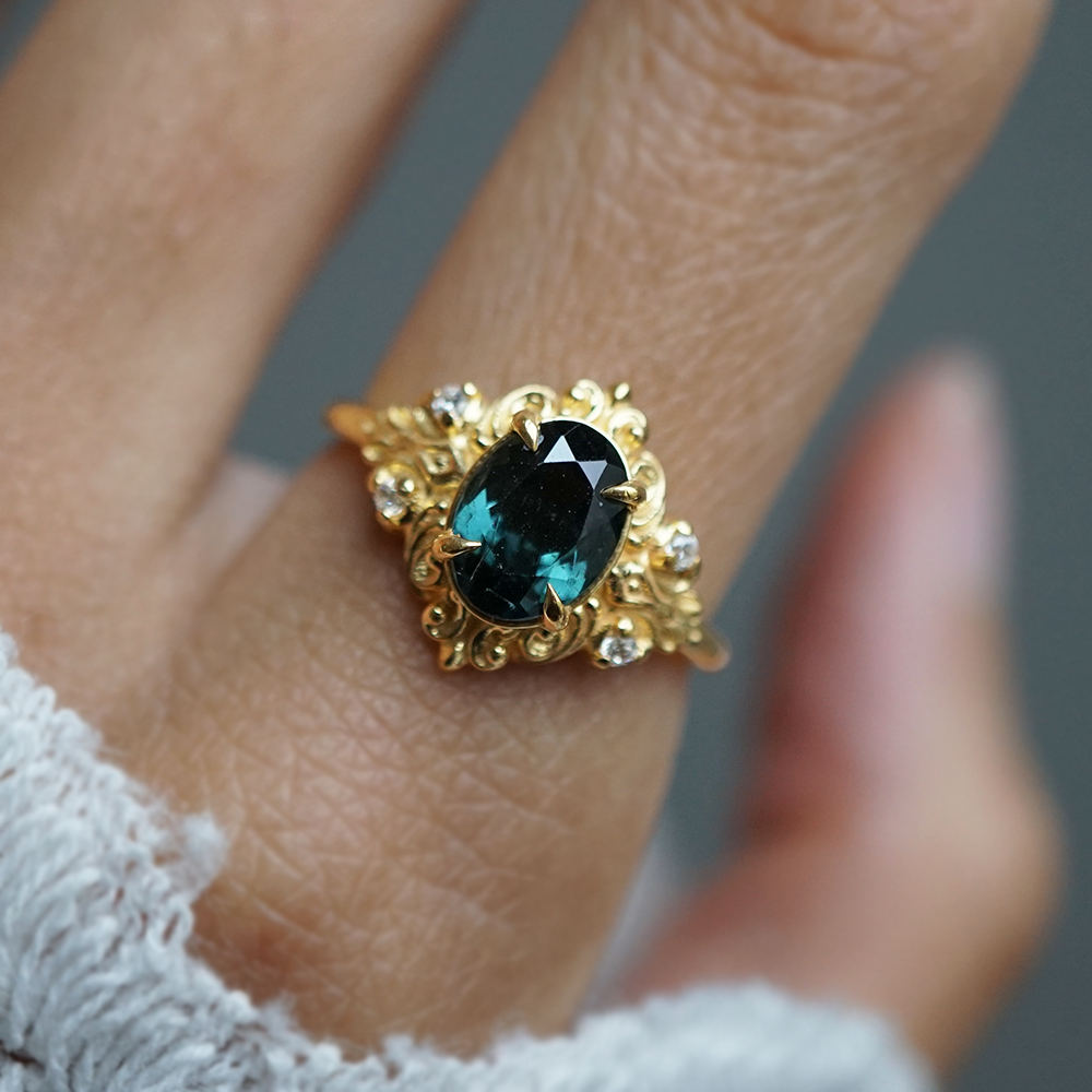 Limited Edition: Green Tourmaline Marcelline Diamond Ring in 14K and 18K Gold