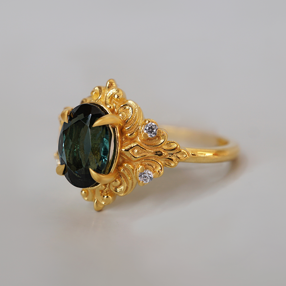 Limited Edition: Green Tourmaline Marcelline Diamond Ring in 14K and 18K Gold