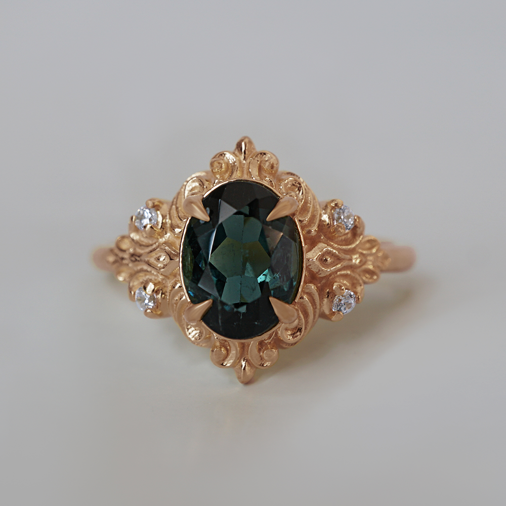 Limited Edition: Green Tourmaline Marcelline Diamond Ring in 14K and 18K Gold