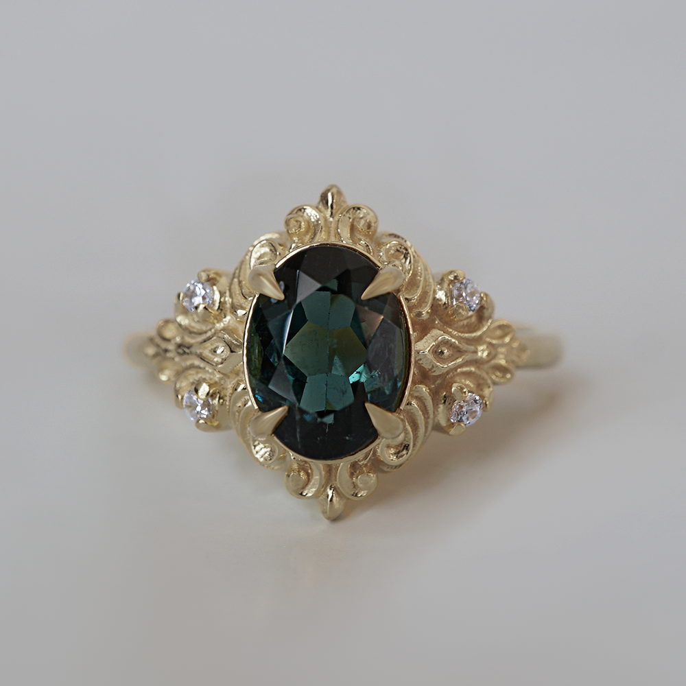 Limited Edition: Green Tourmaline Marcelline Diamond Ring in 14K and 18K Gold
