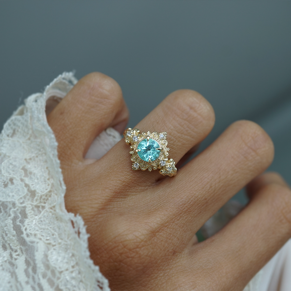One Of A Kind: Tidal Crown Paraiba Tourmaline Diamond Ring in 14K and 18K Gold