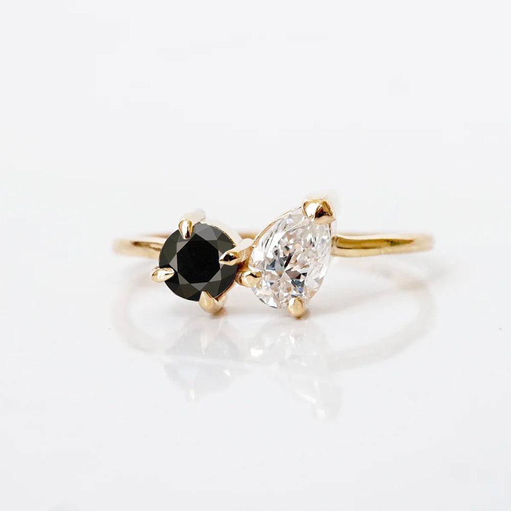 14K Toi et Moi Black Diamond Topaz Ring - Tippy Taste Jewelry