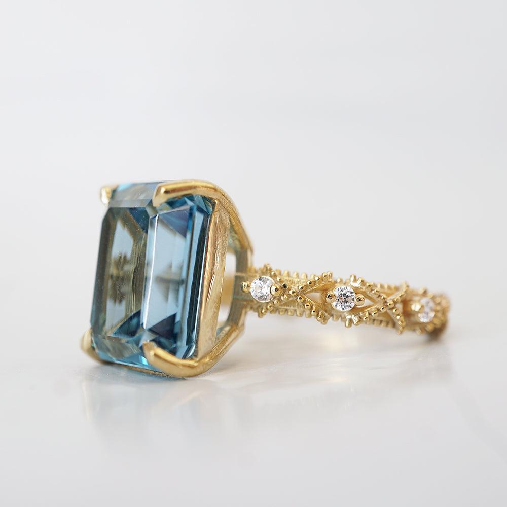 London Blue Topaz Bond Diamond Ring in 14K and 18K Gold - Tippy Taste Jewelry