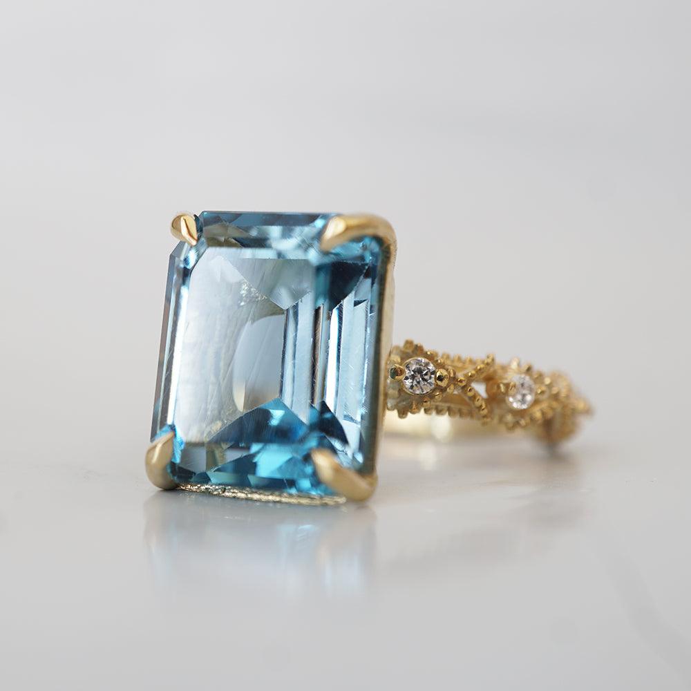 London Blue Topaz Bond Diamond Ring in 14K and 18K Gold