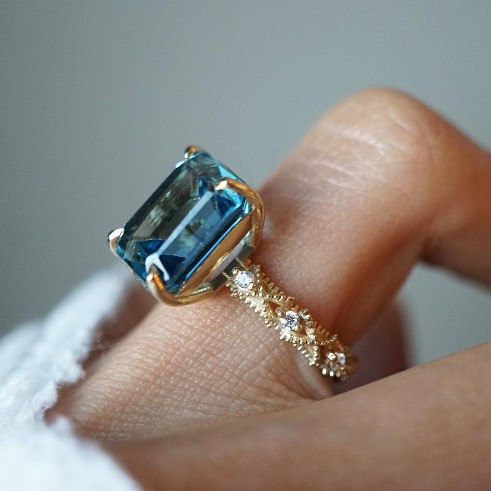 London Blue Topaz Bond Diamond Ring in 14K and 18K Gold - Tippy Taste Jewelry
