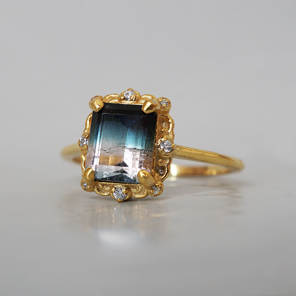 Limited Edition: Bicolor Tourmaline Nightfall Diamond Ring in 14K and 18K Gold