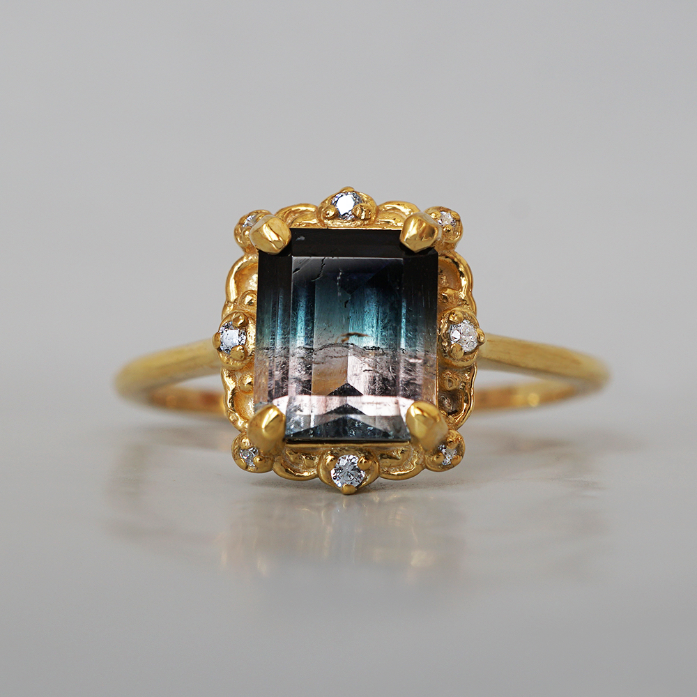 Limited Edition: Bicolor Tourmaline Nightfall Diamond Ring in 14K and 18K Gold