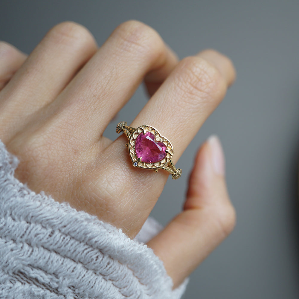 One Of A Kind: Gothic Pink Tourmaline Heart Ring in 14K and 18K Gold