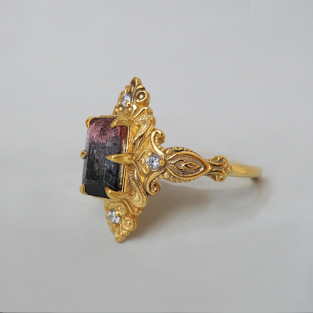 One Of A Kind: Bicolor Tourmaline Veil Diamond Ring in 14K and 18K Gold