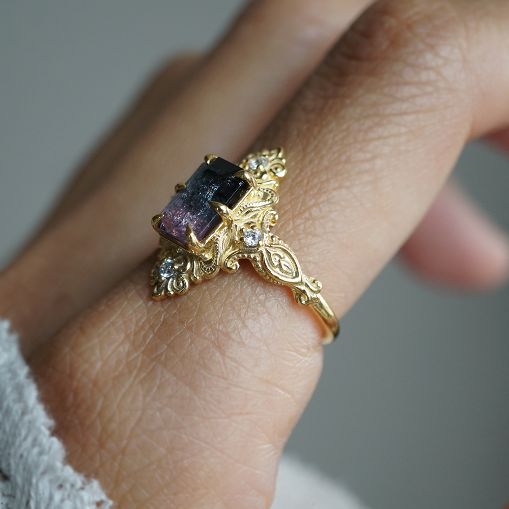 One Of A Kind: Bicolor Tourmaline Veil Diamond Ring in 14K and 18K Gold