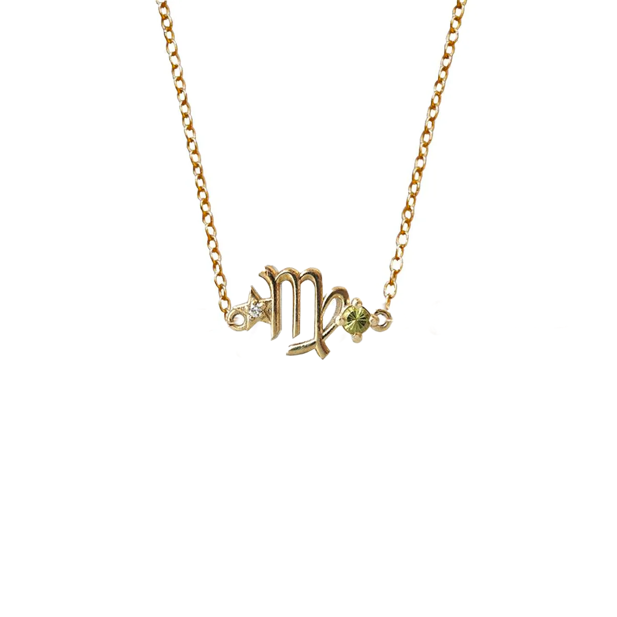 14K Virgo Horoscope Birthstone Necklace (Sapphire + Peridot)