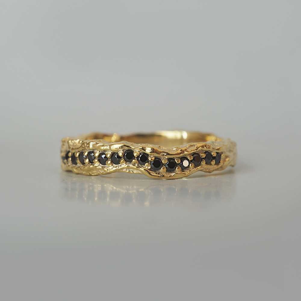 Dual Current White & Black Diamond Ring in 14K and 18K Gold, 4.2mm