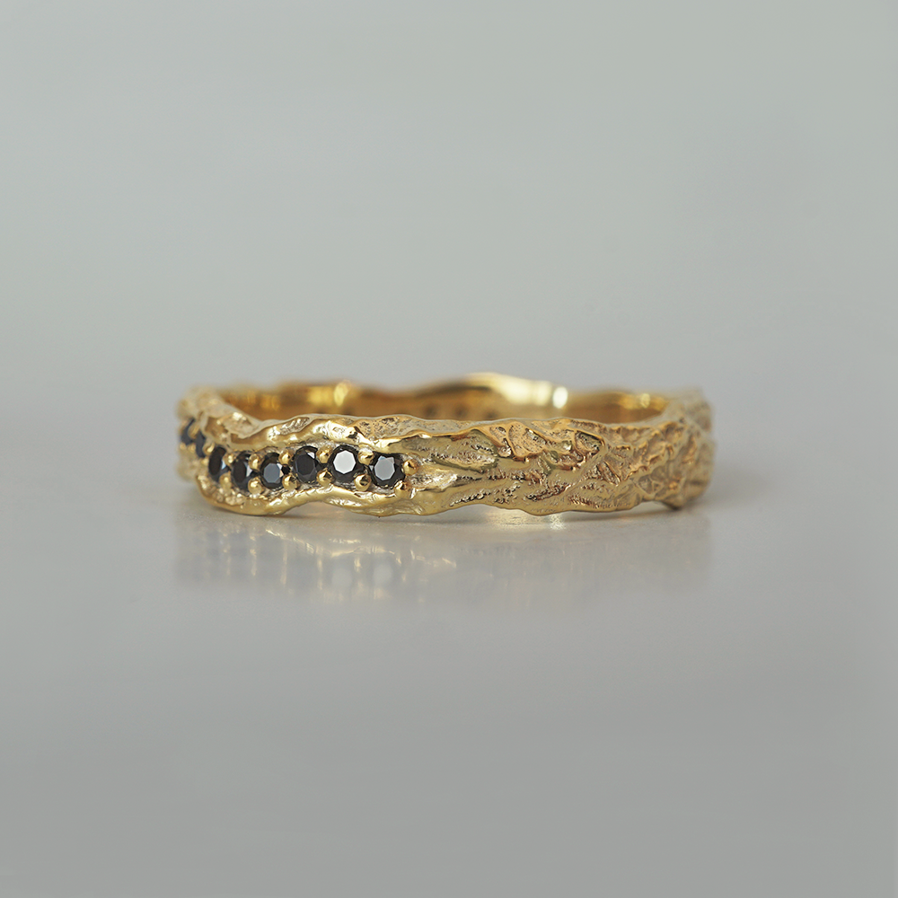 Dual Current White & Black Diamond Ring in 14K and 18K Gold, 4.2mm