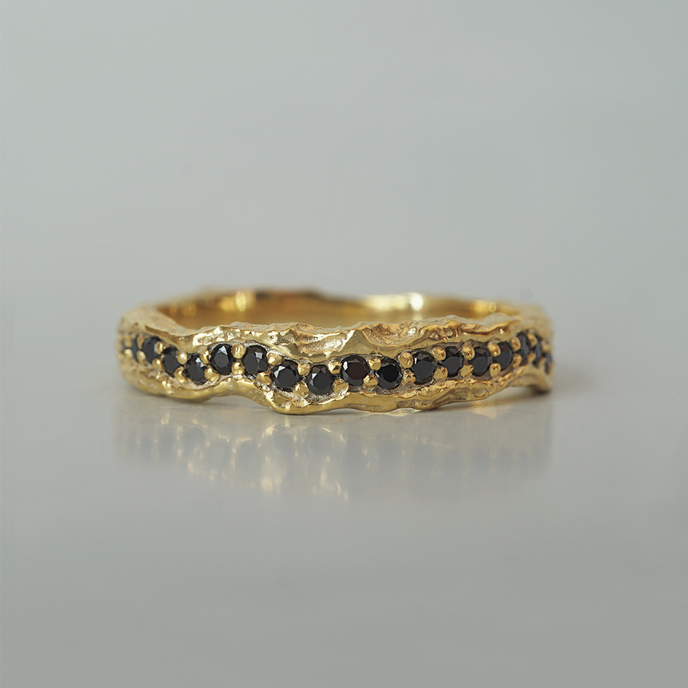Dual Current White & Black Diamond Ring in 14K and 18K Gold, 4.2mm