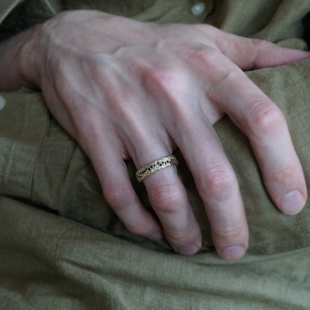 Black Diamond Wave Ring in 14K and 18K Gold, 5mm