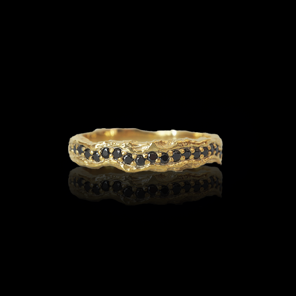 Dual Current White & Black Diamond Ring in 14K and 18K Gold, 4.2mm