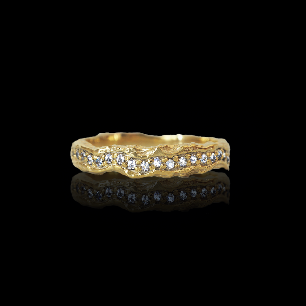 Dual Current White & Black Diamond Ring in 14K and 18K Gold, 4.2mm